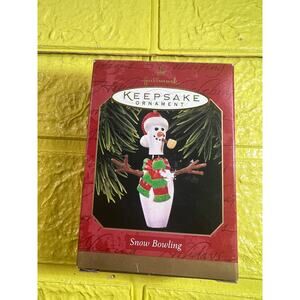 New Vintage 1997 Hallmark Keepsake Ornament Snowman Snow Bowling Pin IOB